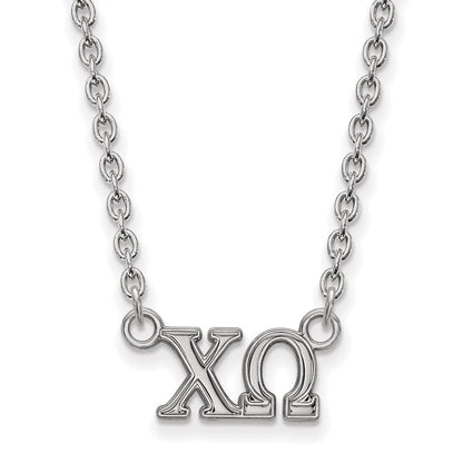 Sterlingsilber Rhodiniert Logoart Chi Omega Sorority Greek Buchstaben Mittel Anhänger 18 Zoll Halskette