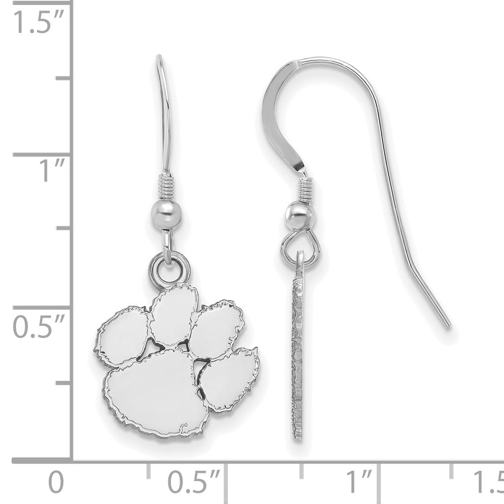 Sterlingsilber Rhodiniert Logoart Clemson University Tiger Paw Klein Hängend Draht Ohrringe