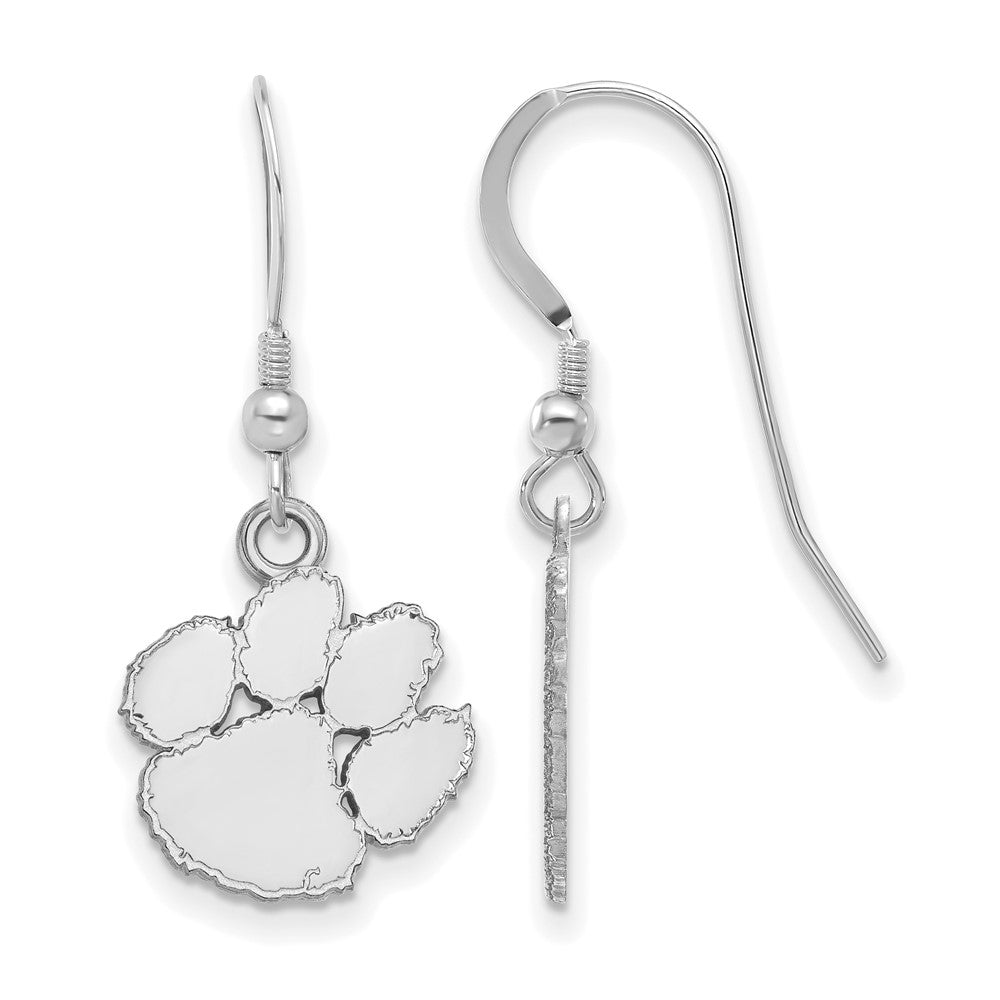 Sterlingsilber Rhodiniert Logoart Clemson University Tiger Paw Klein Hängend Draht Ohrringe