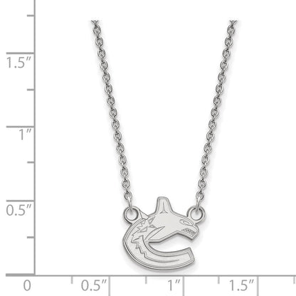 Sterlingsilber Rhodiniert Nhl Logoart Vancouver Canucks Klein Anhänger 18 Zoll Halskette