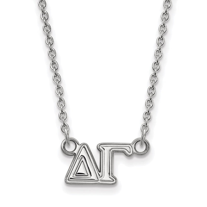 Sterlingsilber Rhodiniert Logoart Delta Gamma Sorority Greek Buchstaben Mittel Anhänger 18 Zoll Halskette