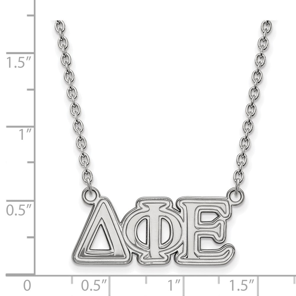Sterlingsilber Rhodiniert Logoart Delta Phi Epsilon Sorority Greek Buchstaben Mittel Anhänger 18 Zoll Halskette