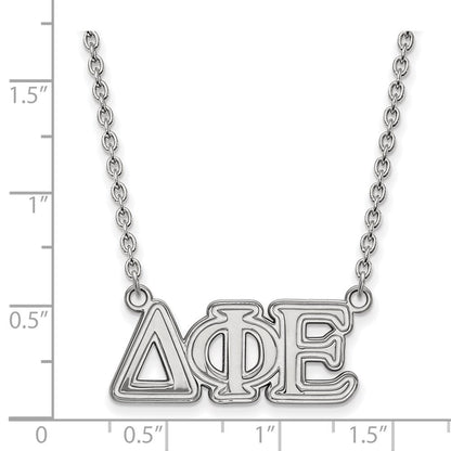 Sterlingsilber Rhodiniert Logoart Delta Phi Epsilon Sorority Greek Buchstaben Mittel Anhänger 18 Zoll Halskette