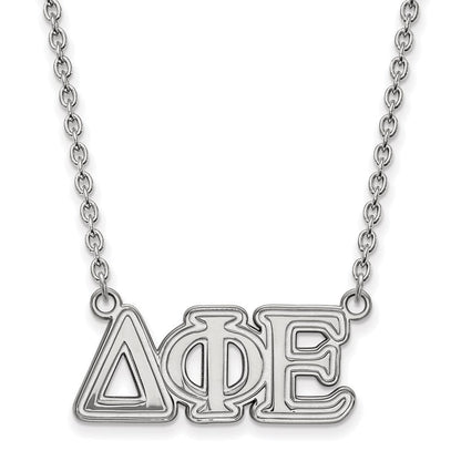 Sterlingsilber Rhodiniert Logoart Delta Phi Epsilon Sorority Greek Buchstaben Mittel Anhänger 18 Zoll Halskette