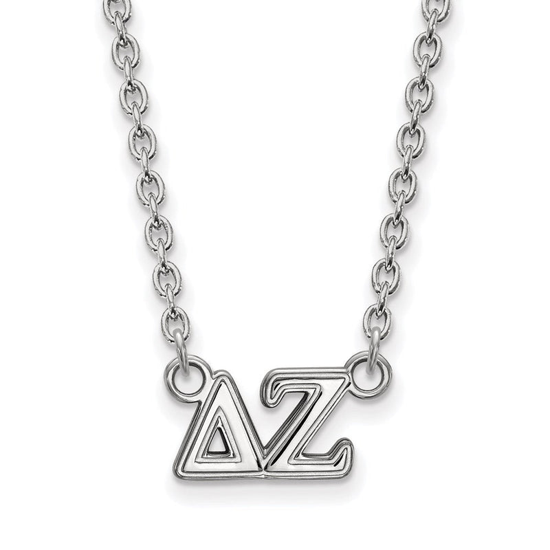 Sterlingsilber Rhodiniert Logoart Delta Zeta Sorority Greek Buchstaben Mittel Anhänger 18 Zoll Halskette