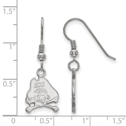 Sterlingsilber Rhodiniert Logoart Ost Carolina University Pirat Klein Hängend Draht Ohrringe