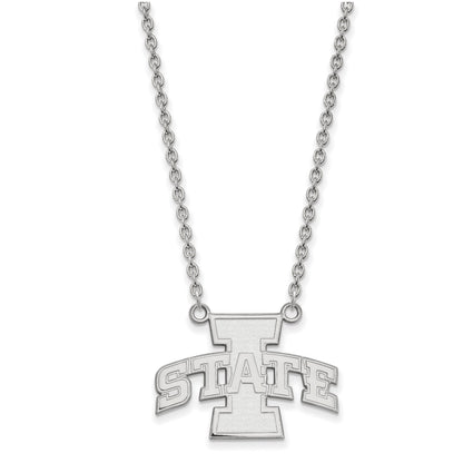 Sterlingsilber Rhodiniert Logoart Iowa State University Groß Anhänger 18 Zoll Halskette