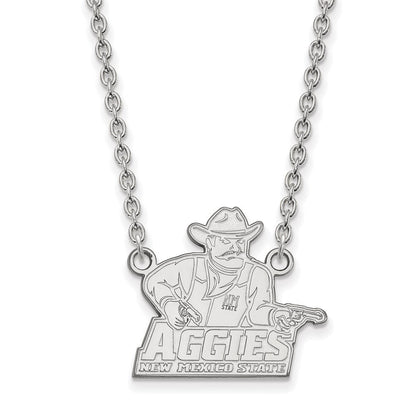 Sterlingsilber Rhodiniert Logoart New Mexico State University Aggies Groß Anhänger 18 Zoll Halskette