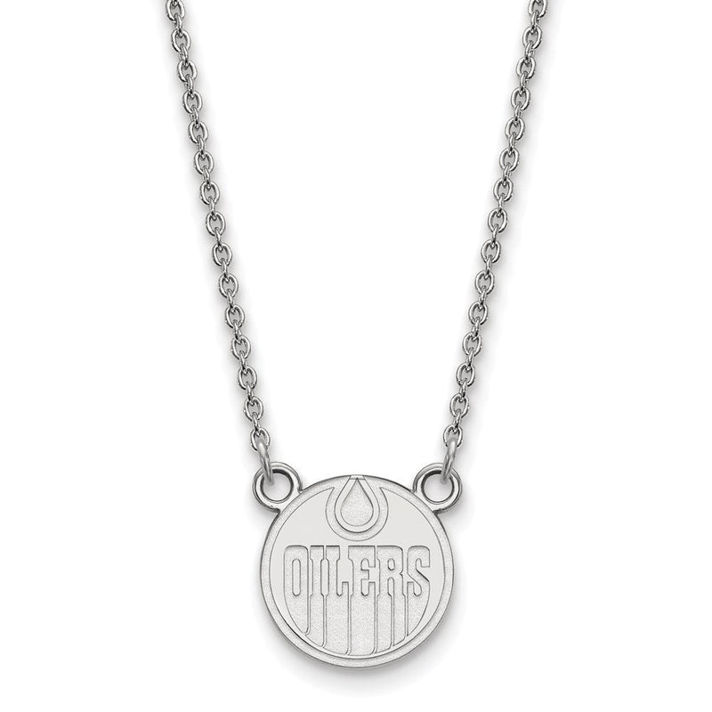 10K Weißgold Nhl Logoart Edmonton Oilers Klein Anhänger 18 Zoll Halskette