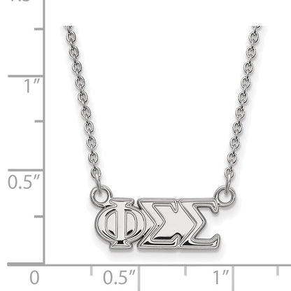 Sterlingsilber Rhodiniert Logoart Phi Sigma Sorority Greek Buchstaben Mittel Anhänger 18 Zoll Halskette