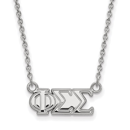 Sterlingsilber Rhodiniert Logoart Phi Sigma Sorority Greek Buchstaben Mittel Anhänger 18 Zoll Halskette