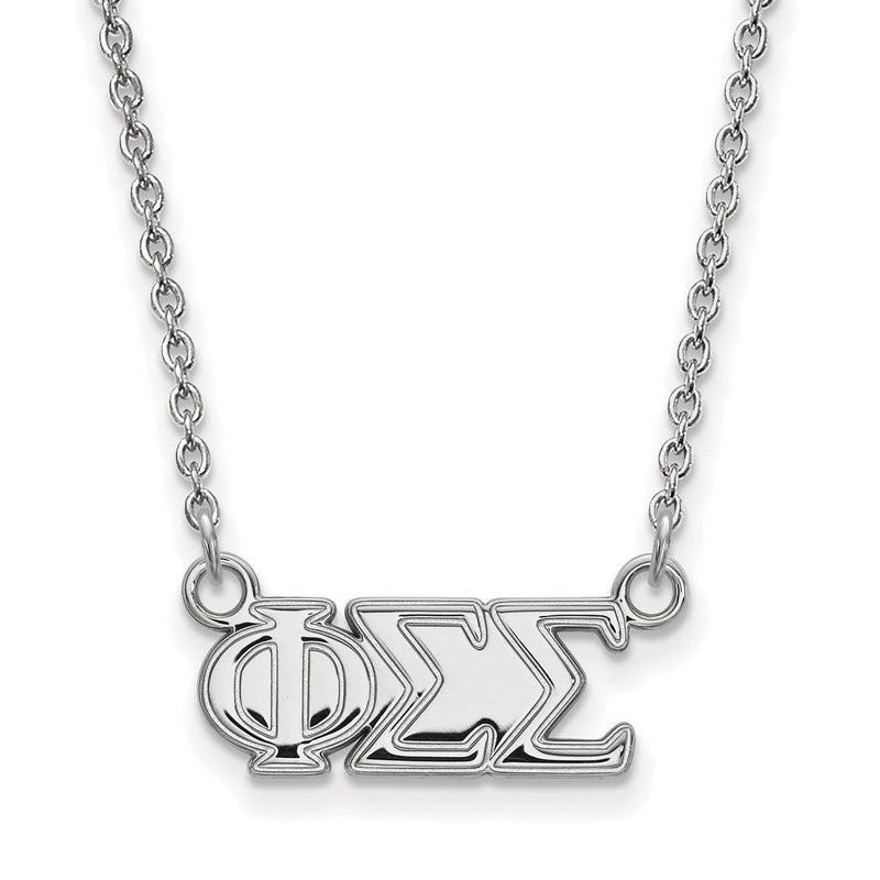 Sterlingsilber Rhodiniert Logoart Phi Sigma Sorority Greek Buchstaben Mittel Anhänger 18 Zoll Halskette