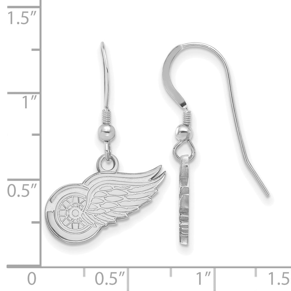 Sterlingsilber Rhodiniert Nhl Logoart Detroit Rot Flügel Klein Hängend Draht Ohrringe