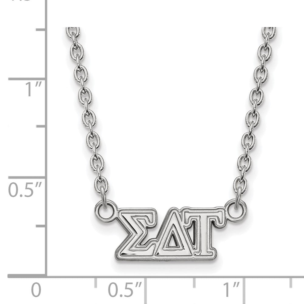 Sterlingsilber Rhodiniert Logoart Sigma Delta Tau Sorority Greek Buchstaben Mittel Anhänger 18 Zoll Halskette