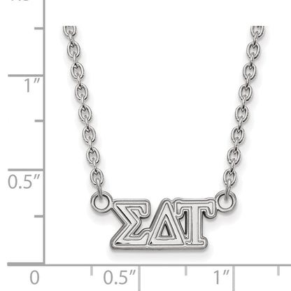 Sterlingsilber Rhodiniert Logoart Sigma Delta Tau Sorority Greek Buchstaben Mittel Anhänger 18 Zoll Halskette