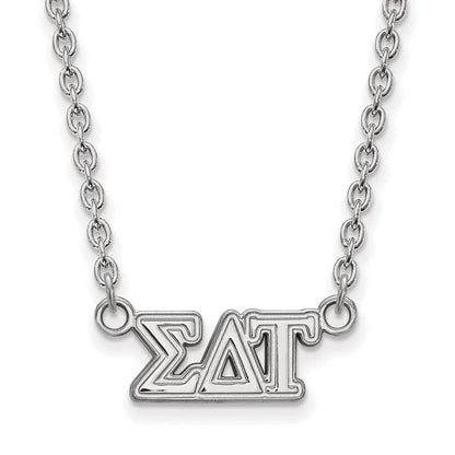 Sterlingsilber Rhodiniert Logoart Sigma Delta Tau Sorority Greek Buchstaben Mittel Anhänger 18 Zoll Halskette