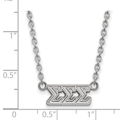 Sterlingsilber Rhodiniert Logoart Sigma Sorority Greek Buchstaben Mittel Anhänger 18 Zoll Halskette