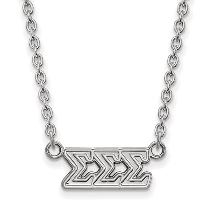 Sterlingsilber Rhodiniert Logoart Sigma Sorority Greek Buchstaben Mittel Anhänger 18 Zoll Halskette