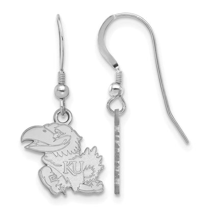 Sterlingsilber Rhodiniert Logoart University Of Kansas Jayhawk Klein Hängend Draht Ohrringe