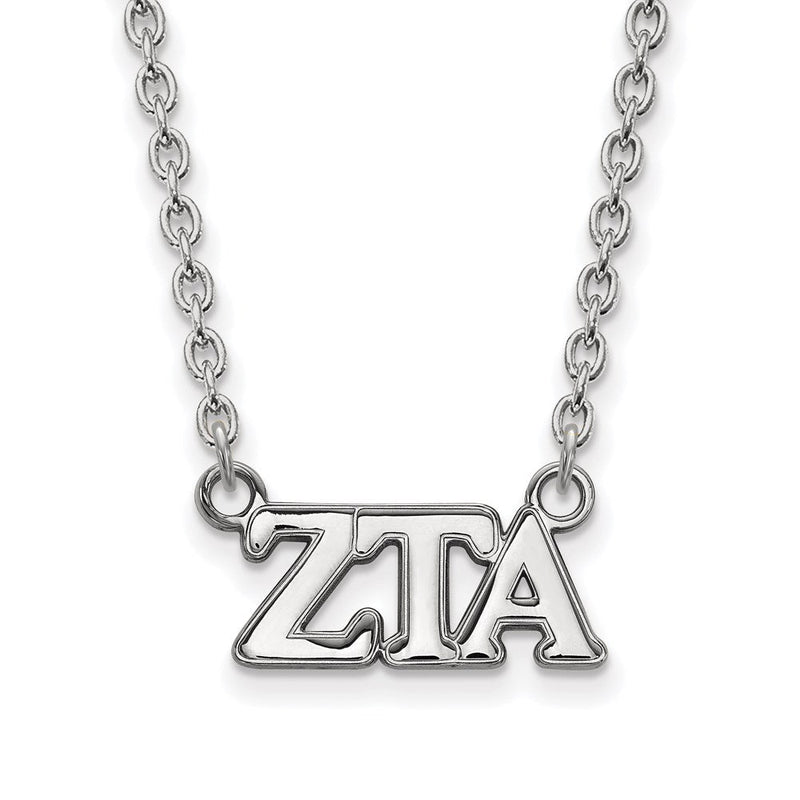 Sterlingsilber Rhodiniert Logoart Zeta Tau Alpha Sorority Greek Buchstaben Mittel Anhänger 18 Zoll Halskette
