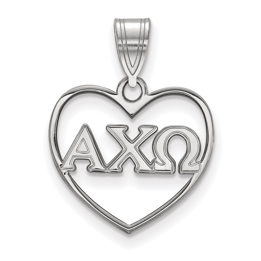 Sterlingsilber Rhodiniert Logoart Alpha Chi Omega Sorority Greek Buchstaben Herz Anhänger