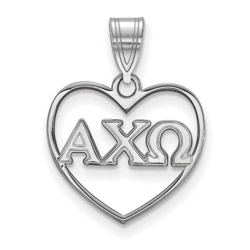 Sterlingsilber Rhodiniert Logoart Alpha Chi Omega Sorority Greek Buchstaben Herz Anhänger