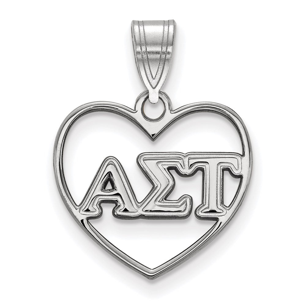 Sterlingsilber Rhodiniert Logoart Alpha Sigma Tau Sorority Greek Buchstaben Herz Anhänger