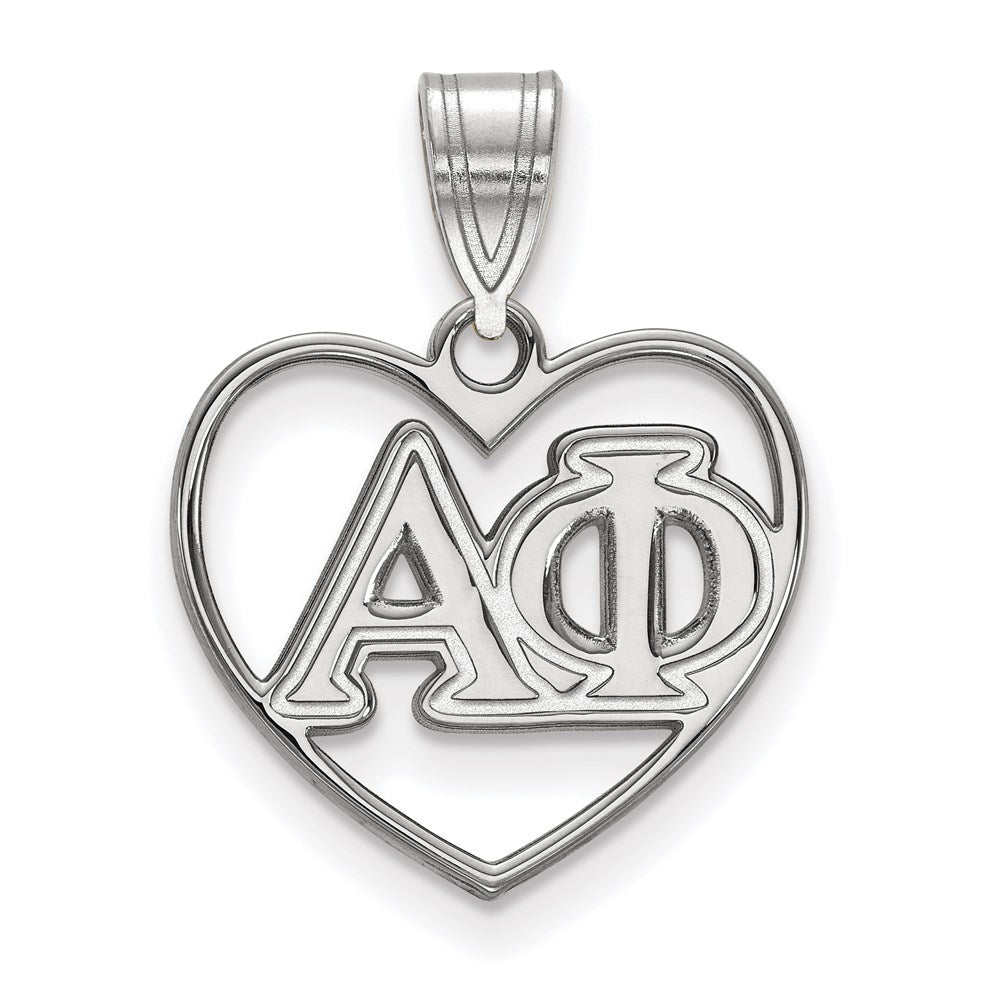 Sterlingsilber Rhodiniert Logoart Alpha Phi Sorority Greek Buchstaben Herz Anhänger