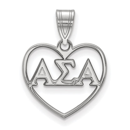 Sterlingsilber Rhodiniert Logoart Alpha Sigma Sorority Greek Buchstaben Herz Anhänger