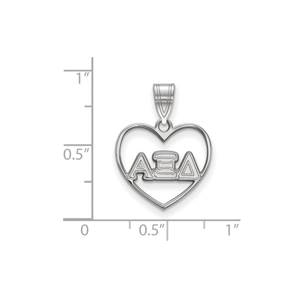 Sterlingsilber Rhodiniert Logoart Alpha Xi Delta Sorority Greek Buchstaben Herz Anhänger
