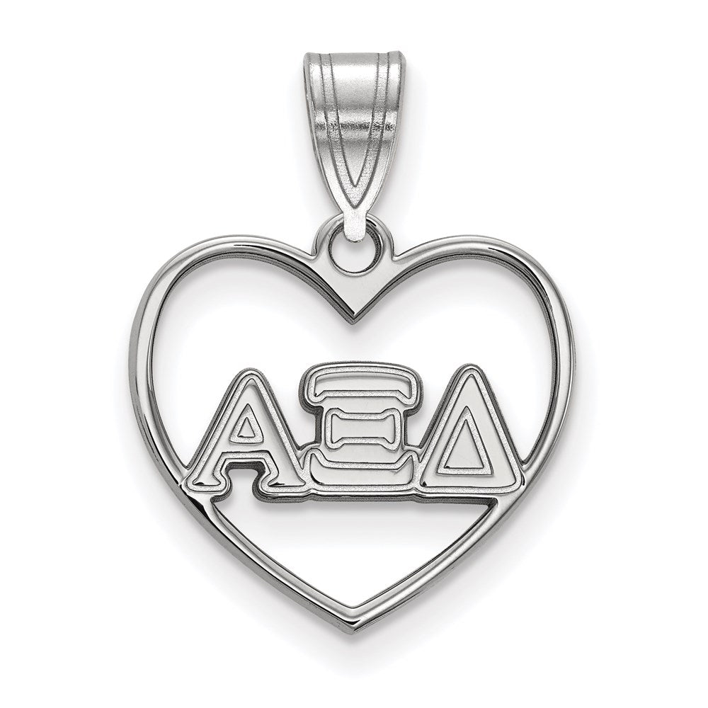 Sterlingsilber Rhodiniert Logoart Alpha Xi Delta Sorority Greek Buchstaben Herz Anhänger