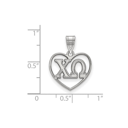 Sterlingsilber Rhodiniert Logoart Chi Omega Sorority Greek Buchstaben Herz Anhänger