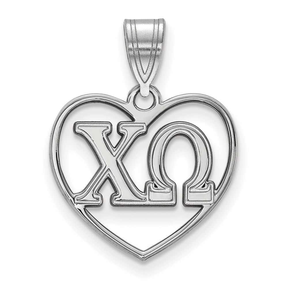 Sterlingsilber Rhodiniert Logoart Chi Omega Sorority Greek Buchstaben Herz Anhänger