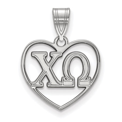 Sterlingsilber Rhodiniert Logoart Chi Omega Sorority Greek Buchstaben Herz Anhänger