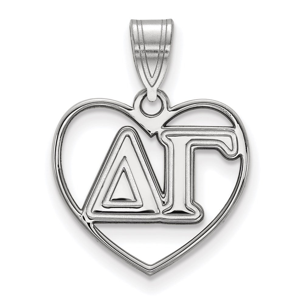 Sterlingsilber Rhodiniert Logoart Delta Gamma Sorority Greek Buchstaben Herz Anhänger