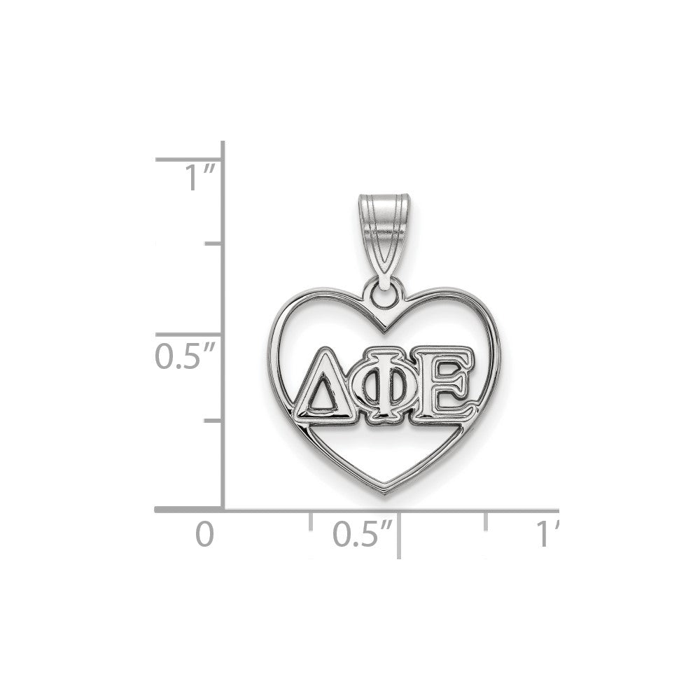 Sterlingsilber Rhodiniert Logoart Delta Phi Epsilon Sorority Greek Buchstaben Herz Anhänger
