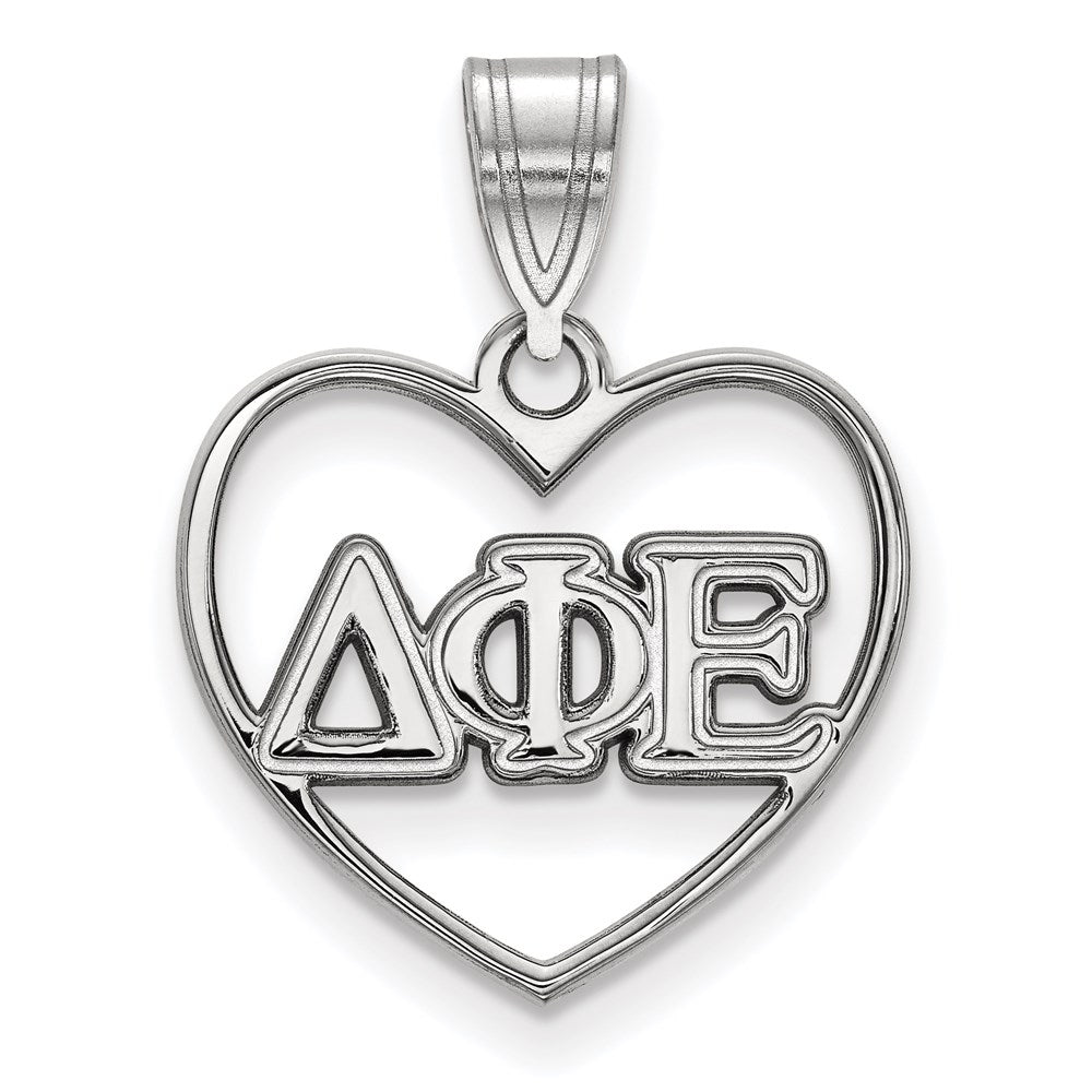 Sterlingsilber Rhodiniert Logoart Delta Phi Epsilon Sorority Greek Buchstaben Herz Anhänger