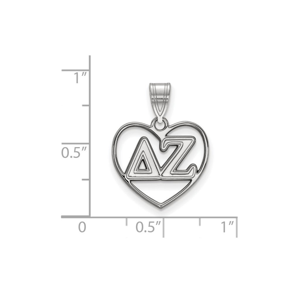 Sterlingsilber Rhodiniert Logoart Delta Zeta Sorority Greek Buchstaben Herz Anhänger
