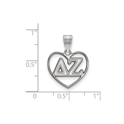 Sterlingsilber Rhodiniert Logoart Delta Zeta Sorority Greek Buchstaben Herz Anhänger