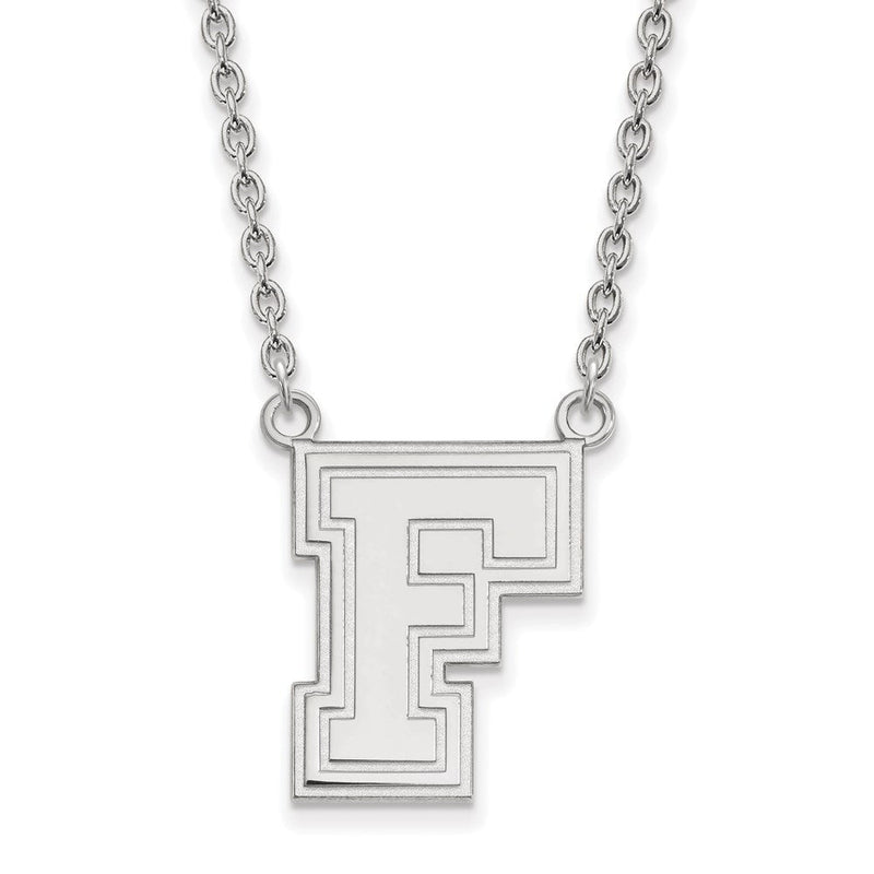 14K Weißgold Logoart Fordham University Buchstabe F Groß Anhänger 18 Zoll Halskette