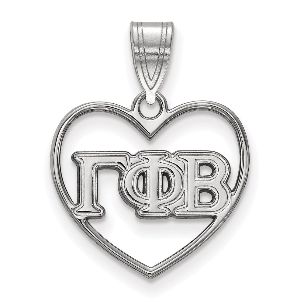 Sterlingsilber Rhodiniert Logoart Gamma Phi Beta Sorority Greek Buchstaben Herz Anhänger