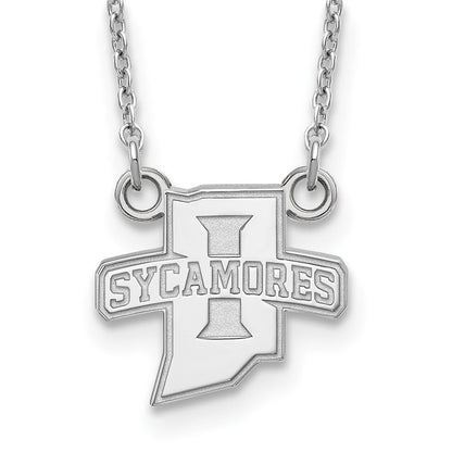 10K Weißgold Logoart Indiana State University Sycamores Klein Anhänger 18 Zoll Halskette