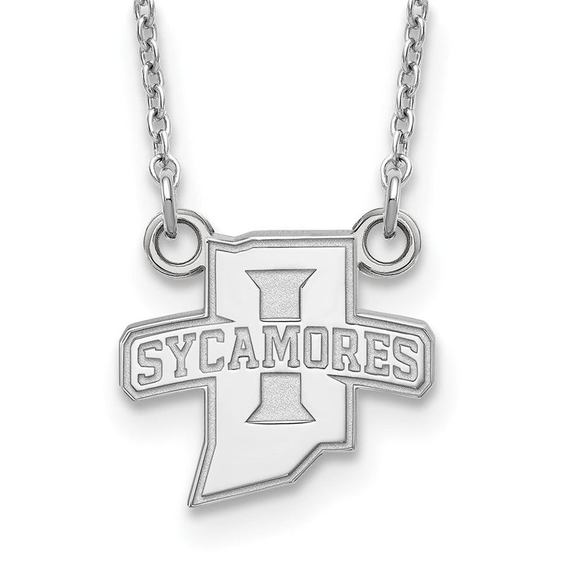 10K Weißgold Logoart Indiana State University Sycamores Klein Anhänger 18 Zoll Halskette