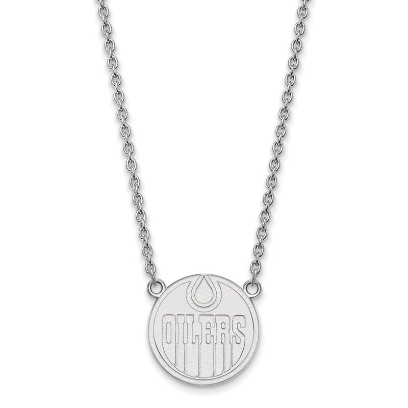 10K Weißgold Nhl Logoart Edmonton Oilers Groß Anhänger 18 Zoll Halskette
