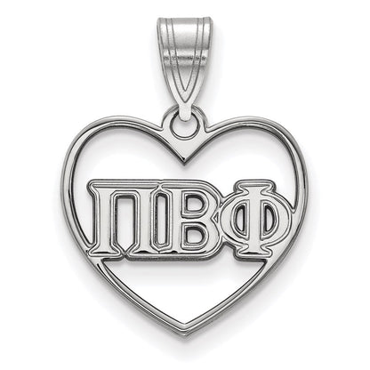 Sterlingsilber Rhodiniert Logoart Pi Beta Phi Sorority Greek Buchstaben Herz Anhänger
