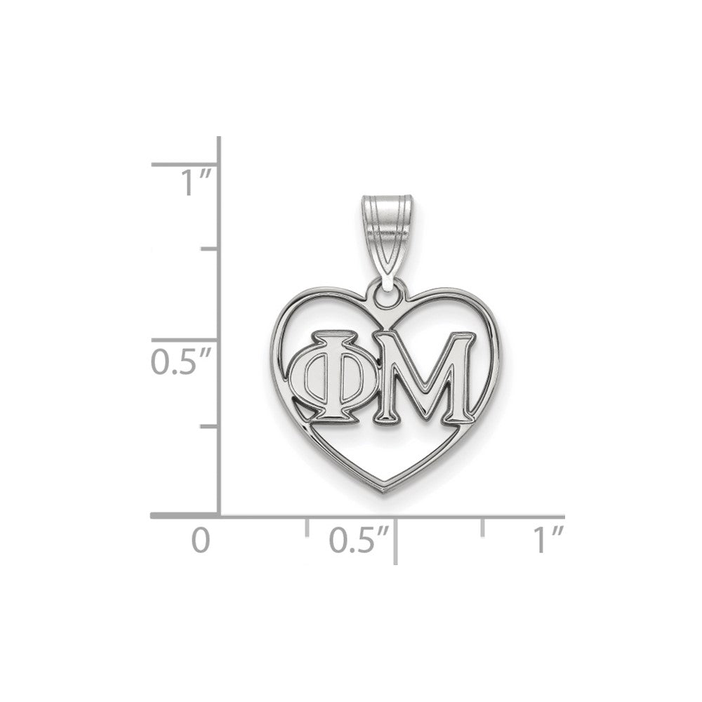 Sterlingsilber Rhodiniert Logoart Phi Mu Sorority Greek Buchstaben Herz Anhänger