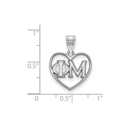 Sterlingsilber Rhodiniert Logoart Phi Mu Sorority Greek Buchstaben Herz Anhänger