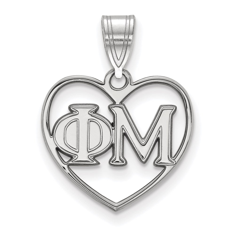 Sterlingsilber Rhodiniert Logoart Phi Mu Sorority Greek Buchstaben Herz Anhänger