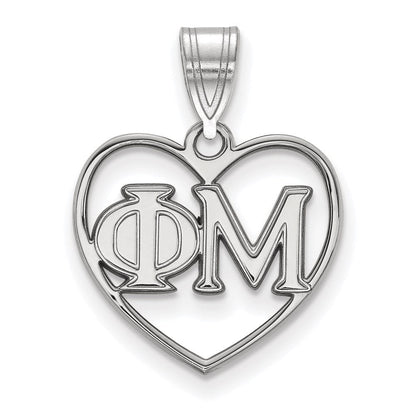 Sterlingsilber Rhodiniert Logoart Phi Mu Sorority Greek Buchstaben Herz Anhänger