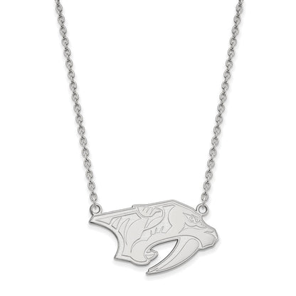 Sterlingsilber Rhodiniert Nhl Logoart Nashville Predators Groß Anhänger 18 Zoll Halskette